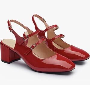 Viloporlor Women’s Mary Jane Shoes Slingback Chunky Heels Red Size 9